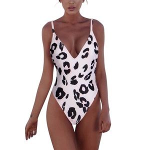 Pink Animal Print Backless One Piece Swimsuit XL